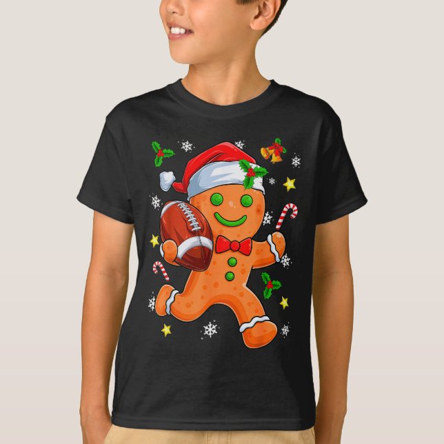 T-shirt Gingerbread Cookie Playing Football Merry Christma (Devant)