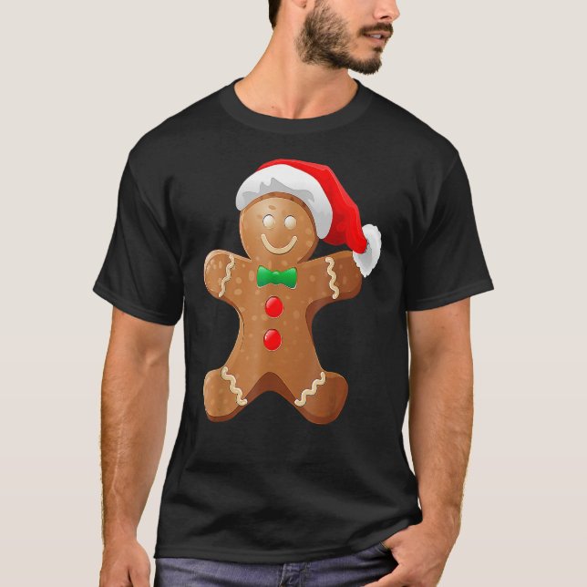 T-shirt Gingerbread Homme Cookie avec le Père Noël Casquet (Devant)