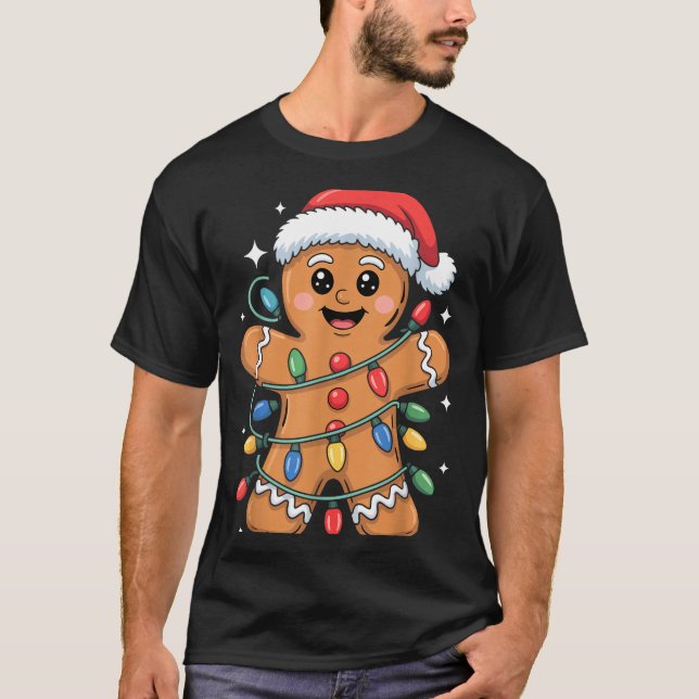 T-shirt Gingerbread Man Tangled Christmas Lights  (Devant)