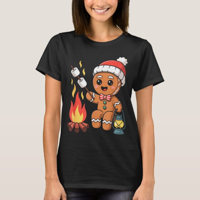 T-shirt Gingerbread Marshmallow Roaster Camng Christmas  (Devant)