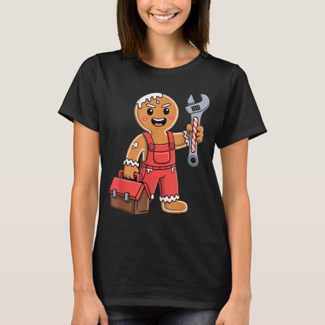 T-shirt Gingerbread Mechanic Handyman Fixer Worker Christm (Devant)