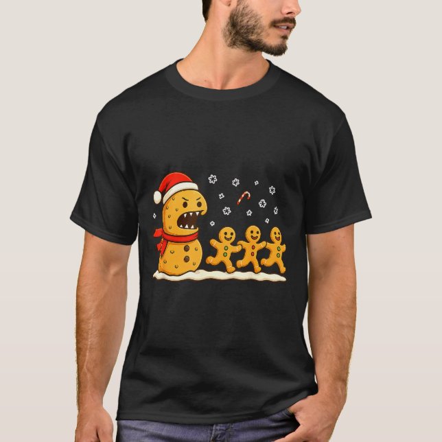 T-shirt Gingerbread Monster Chase Funny Christmas Cookie X (Devant)