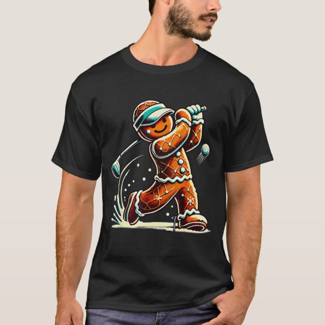 T-shirt Gingerbread Playing Golf Ball Christmas Golf Lover (Devant)