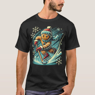 T-shirt Gingerbread Playing Ice Hockey Lovers Boys Girls C