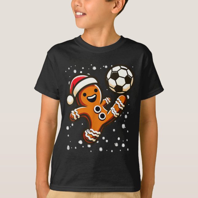 T-shirt Gingerbread Plays Soccer Bicycle Kick, Cookie Chri (Devant)