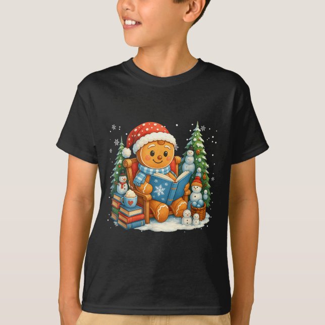 T-shirt Gingerbread Reading Book Lovers Christmas Bookworm (Devant)