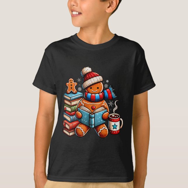 T-shirt Gingerbread Reading Book Lovers Christmas Bookworm (Devant)