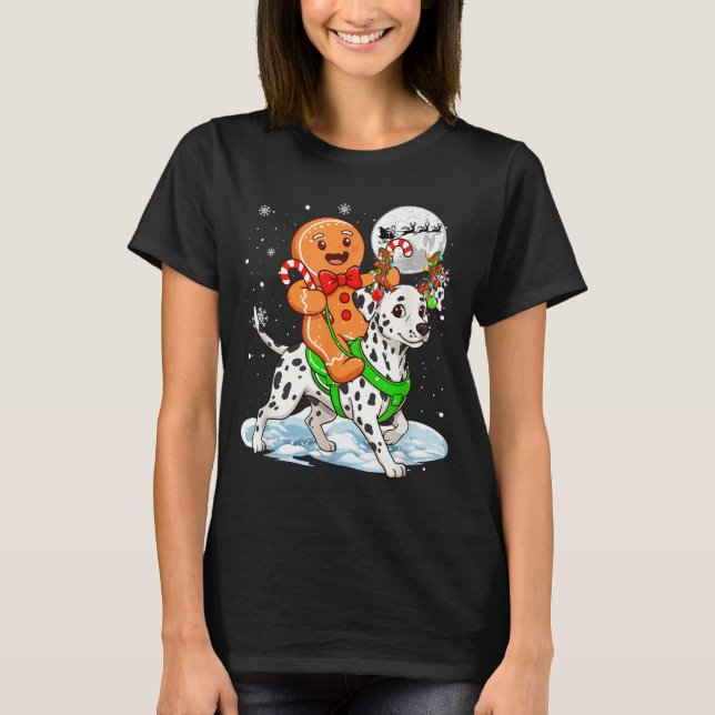 T-shirt Gingerbread Ridding Dalmatian Reindeer Christmas B (Devant)