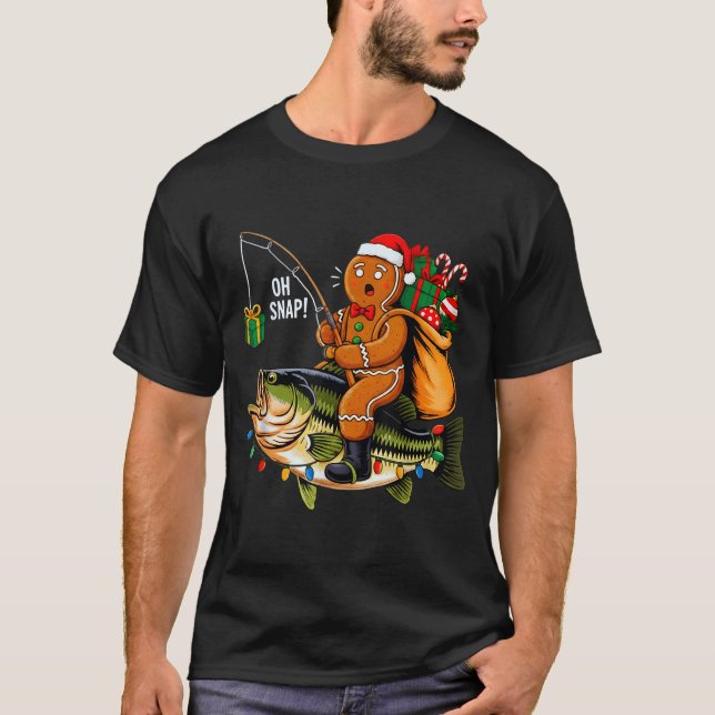 T-shirt Gingerbread Riding B Fish Christmas Fishing Xmas P (Devant)
