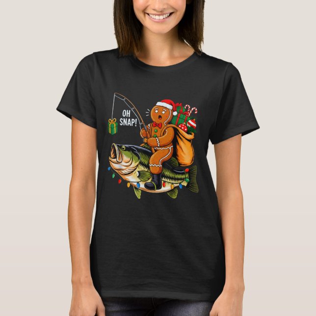 T-shirt Gingerbread Riding B Fish Christmas Fishing Xmas P (Devant)