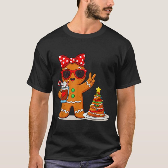 T-shirt Gingerbread Women Drinking Coffee Christmas Tree C (Devant)