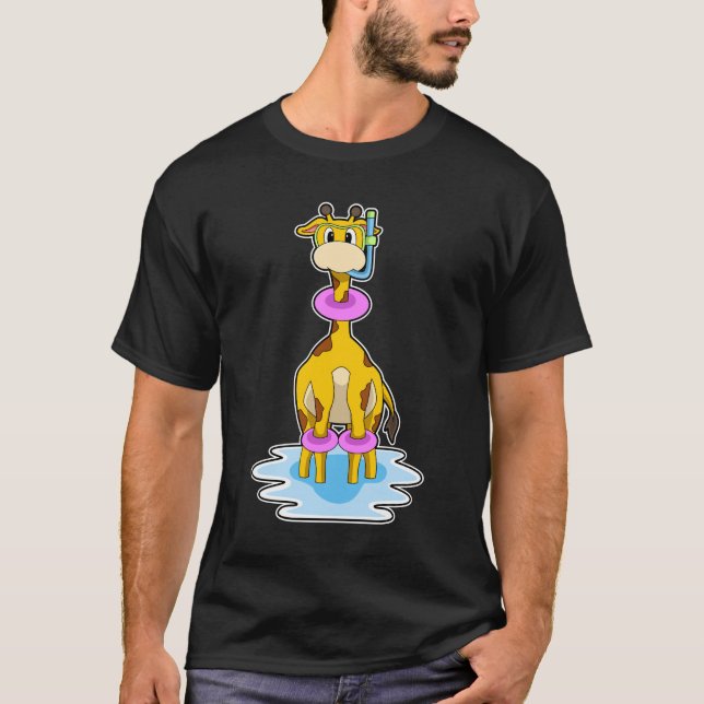 T-shirt Girafe à la natation avec anneau de natation (Devant)