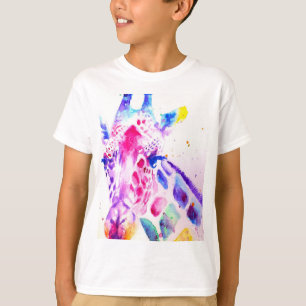 T-shirt Girafe Aquarelle Garçons Violet Mignon Animal de Z