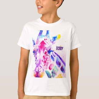T-shirt Girafe Aquarelle Garçons Violet Mignon Animal de Z