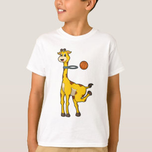 T-shirt Girafe au basket-ball avec cerceau de basket-ball