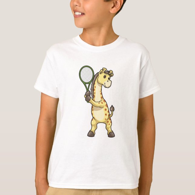 T-shirt Girafe au Tennis avec raquette de tennis (Devant)