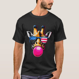 T-shirt Girafe avec lunettes USA et 4 juillet Bubblegum