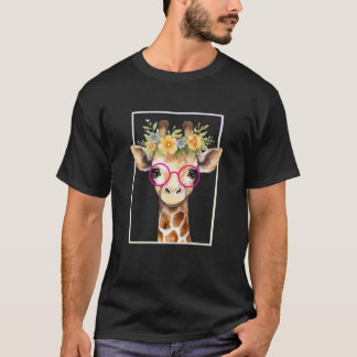 T-shirt Girafe de couronne florale avec lunettes