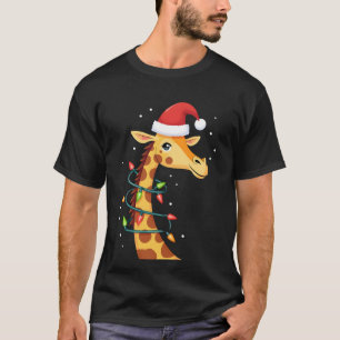 T-shirt Girafe de Noël Chapeau de Père Noël Lumières Giraf