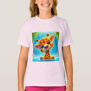 T-shirt Girafe douce près de la cascade