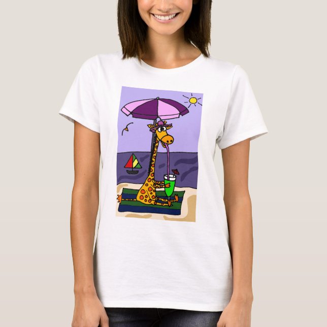 T-shirt Girafe drôle à la plage (Devant)