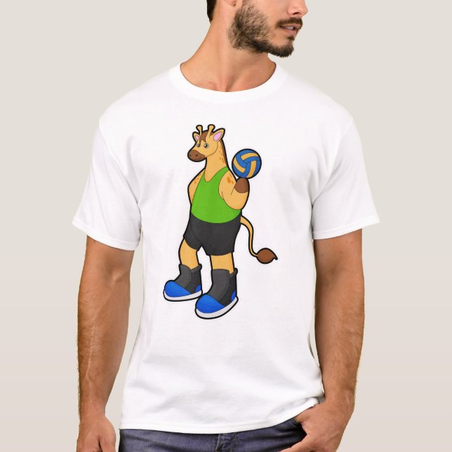 T-shirt Girafe en tant que joueur de volleyball avec volle (Devant)