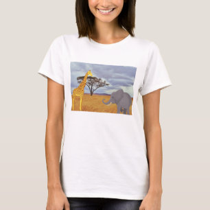 T-shirt girafe et éléphant dans le safari
