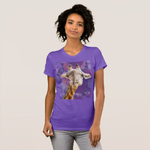 T-shirt Girafe et Fleurs Violet Moderne Drôle Animal