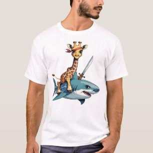 T-shirt Girafe montant un requin avec une épée – Art surré
