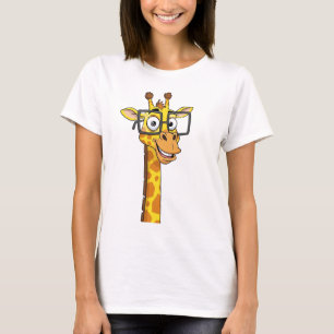 T-shirt Girafe souriante mignonne avec lunettes Carrés T-S