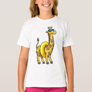 T-shirt Girafe sur la plage avec anneau de natation et lun
