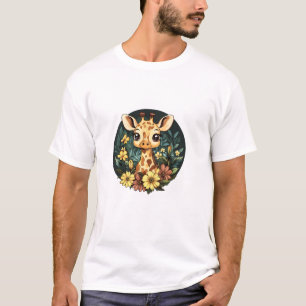 T-shirt Giraffe Adorable Entourée De Fleurs _4