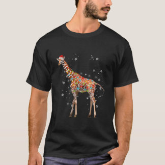 T-shirt Giraffe Arbre Lumière Chandail de Noël Xmas Animal