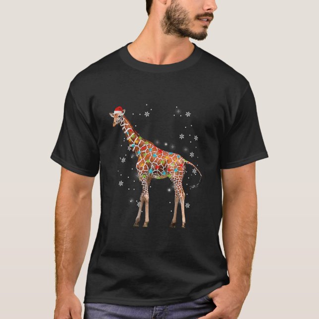 T-shirt Giraffe Arbre Lumière Chandail de Noël Xmas Animal (Devant)
