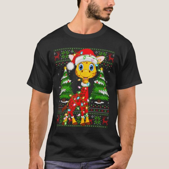 T-shirt Giraffe Christmas Lights Santa Costume Ugly Xmas S (Devant)