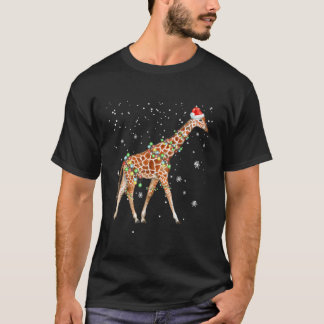 T-shirt Giraffe Couleur Lumières Drôle Giraffe Santa Hat C