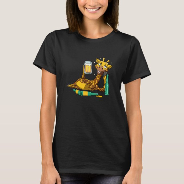 T-shirt Giraffe drinking Beer (Devant)