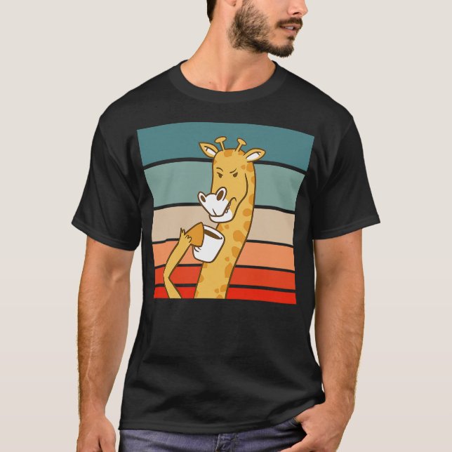 T-shirt Giraffe Drinking Coffee Drink (Devant)