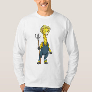 T-shirt Giraffe en fermier avec Pitchfork