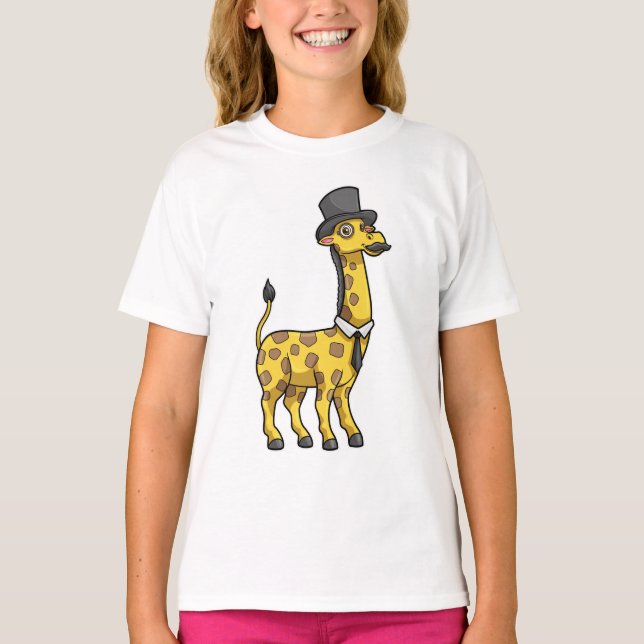 T-shirt Giraffe en Gentleman avec Casquette, Cravate et Mo (Devant)
