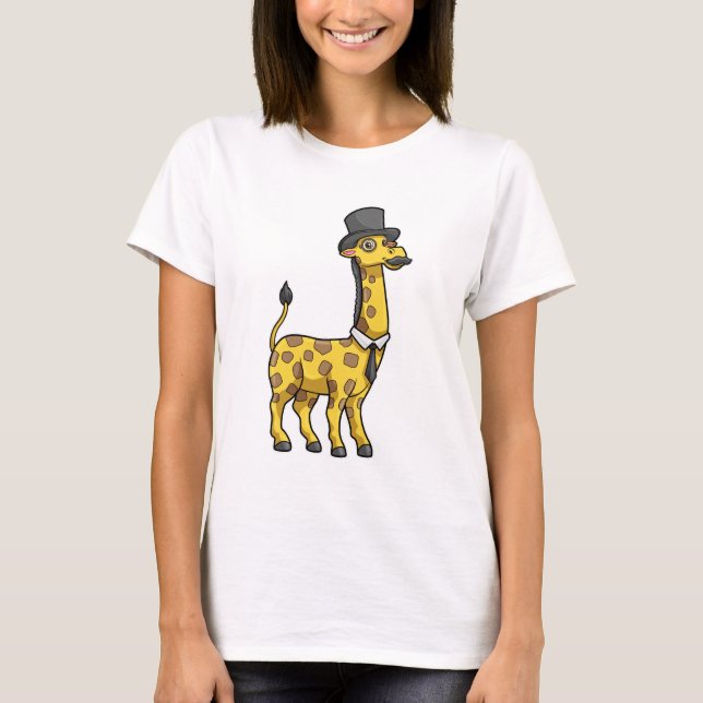 T-shirt Giraffe en Gentleman avec Casquette, Cravate et Mo (Devant)