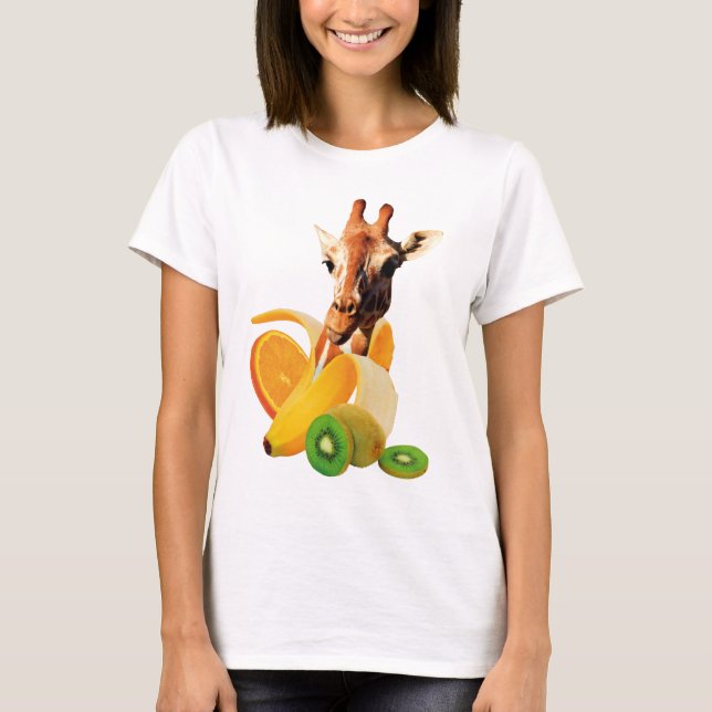 T-shirt Giraffe in a Banana with orange and Kiwi Fruits (Devant)
