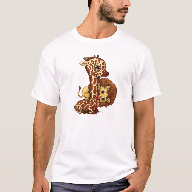 T-shirt Giraffe lunaire et Lion Jouer Art (Devant)
