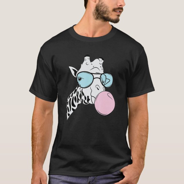 T-shirt Giraffe Lunettes Bubblegum mignonne Animal drôle C (Devant)