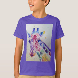 T-shirt Giraffe mignonne Aquarelle Whimsical Garçons T Che