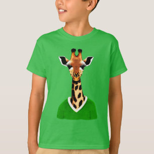 T-shirt Giraffe mignonne portant un pull vert Tee pour enf