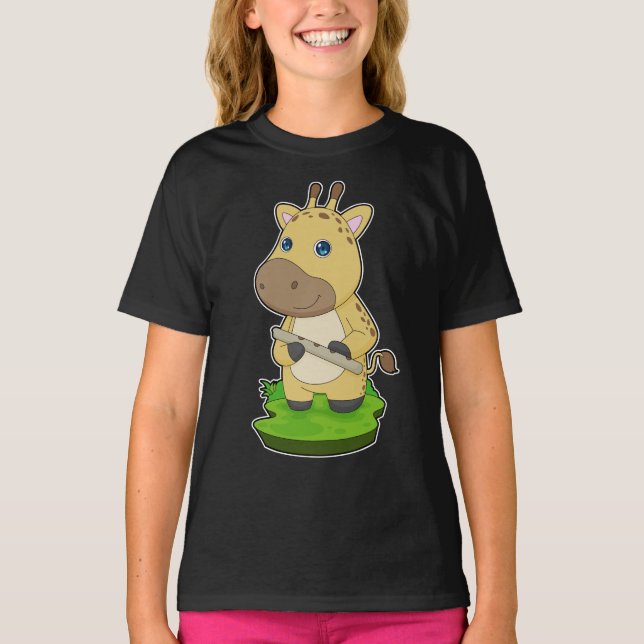 T-shirt Giraffe Musicien Flute Musique (Devant)