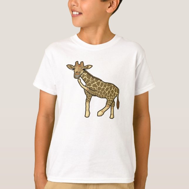 T-shirt Giraffe Rire mignon animal dessin à la main (Devant)