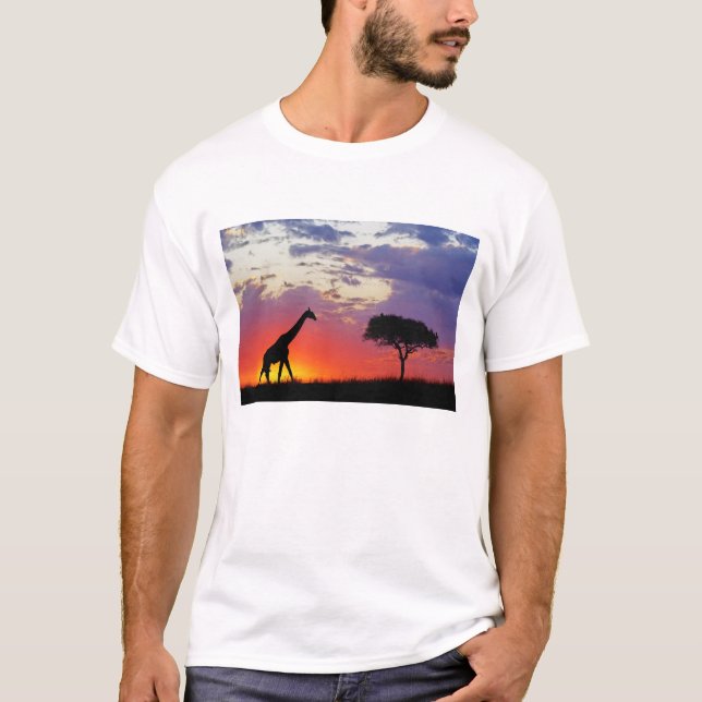 T-shirt Giraffe silhouette au lever du soleil, Giraffa (Devant)