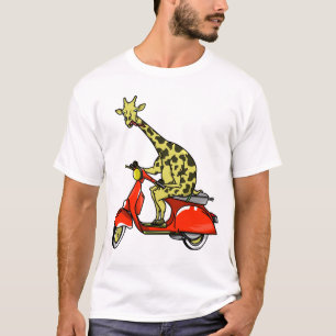T-shirt Giraffe sur un cyclomoteur rétro rouge